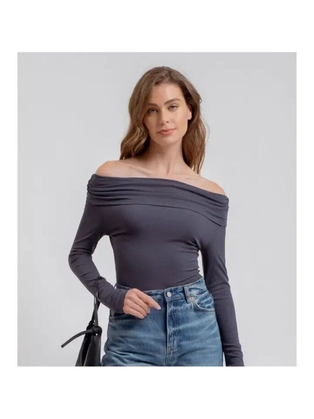 ($9) Off the Shoulder Foldover Long Sleeve Knit Top